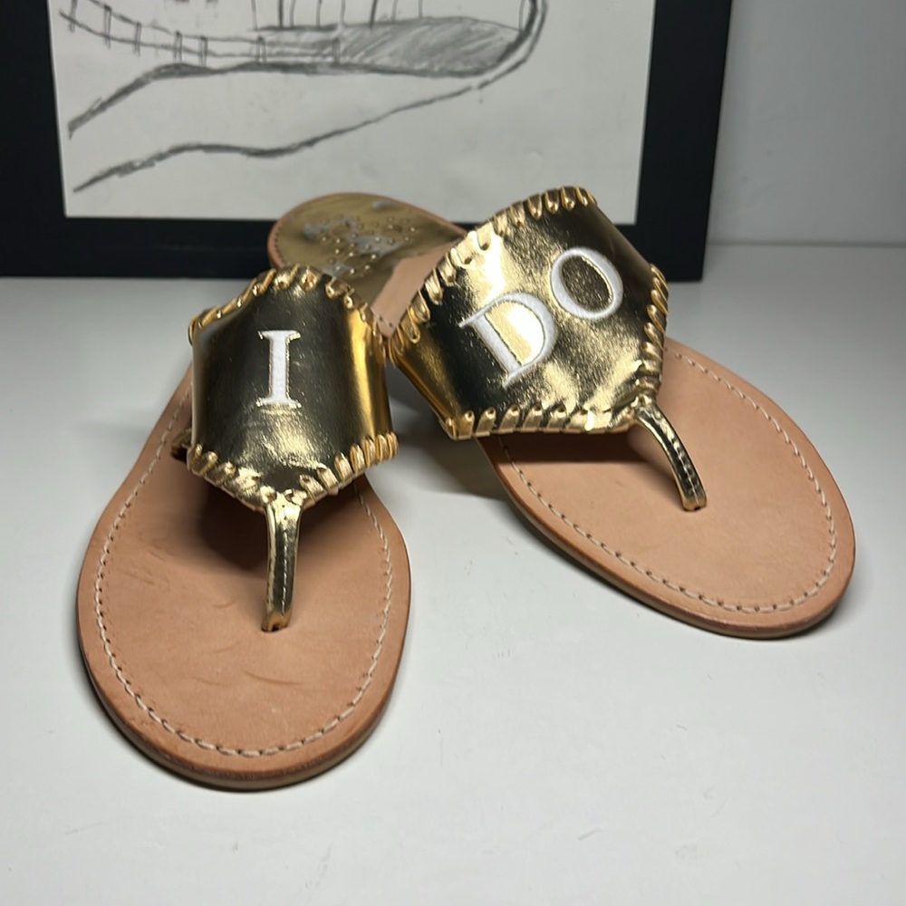 Jack Rogers Embroidered "I Do" Leather Thong Sandals Women’s Size 10 - Picture 2 of 9